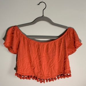 Forever 21 orange crop top with fringe designs